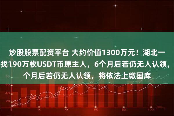 炒股股票配资平台 大约价值1300万元!湖北一地公安公告:寻找190万枚USDT币原主人,6个月后若仍无人认领,将依法上缴国库